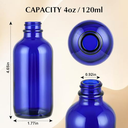 Small Glass Bottles with Lids Boston Round Shot Bottles for Health, Immunity, Ginger Juice, Essential Oils, Potion - Leak Proof Mini Travel Containers (Blue UV, 4oz-24Pack) - color: Blue UV, size: 4oz-24Pack