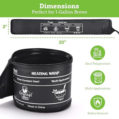 Nourished Essentials | Kombucha Heating Wrap Black - 3''x20'' - Precise Temperature Control for Kombucha Brewing Kit and Fermentation Heater Pad - Homebrew, Germination Supplies and Sourdough Starter