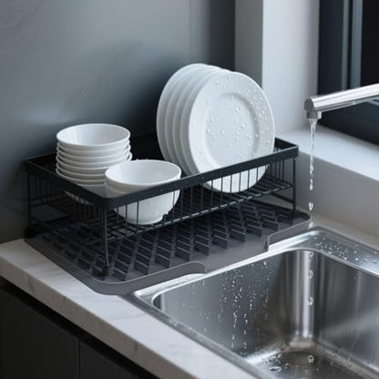 LONGKING Grey Non-Slip Dish Drying Mat - Multi-Use Silicone Mat & Dish Drying Rack for Kitchen Counter