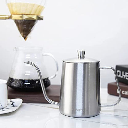 Easyworkz Gage Gooseneck Pour Over Coffee Kettle 20 oz Stainless Steel Hand Drip Long Narrow Spout, Silver - color: Silver