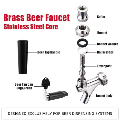 MRbrew Beer Faucet, Stainless Steel Draft Beer Tap for Kegerator, Beer Tower, with Handle & Plug