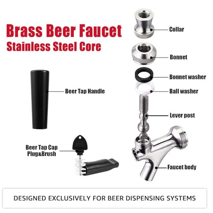 MRbrew Beer Faucet, Stainless Steel Draft Beer Tap for Kegerator, Beer Tower, with Handle & Plug