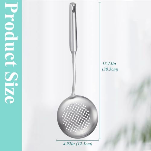 Slotted Spoon, Stainless Steel Strainer Metal Skimmer Spoon for Cooking, Long Handle Food Strainer, Kitchen Utensil Large Fryer Scoop with Holes for Draining Stirring Serving Frying - style: Slotted Spoon