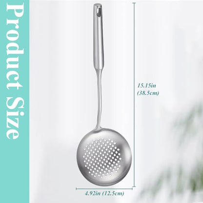 Slotted Spoon, Stainless Steel Strainer Metal Skimmer Spoon for Cooking, Long Handle Food Strainer, Kitchen Utensil Large Fryer Scoop with Holes for Draining Stirring Serving Frying - style: Slotted Spoon