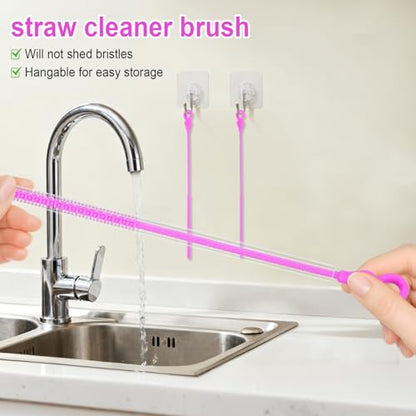 Silicone Straw Cleaner Brush, 4Pcs Reusable Straw Brush Set with Extra-Long Design for Cleaning Thin Metal Straws and Wider Milkshake Straws （6mm+9mm Purple) - color: Purple