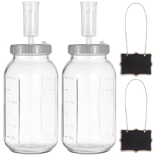 2 Pcs 64oz Glass Fermentation Jar Set, with Airlocks, Wide Mouth Jar, Thickened for Home Brewing, Volume Markings