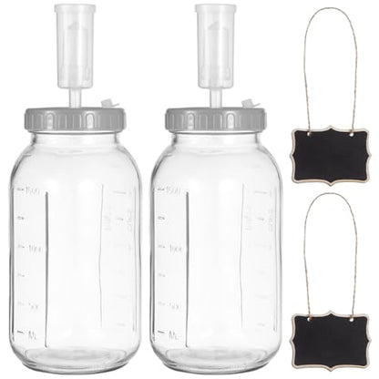 2 Pcs 64oz Glass Fermentation Jar Set, with Airlocks, Wide Mouth Jar, Thickened for Home Brewing, Volume Markings