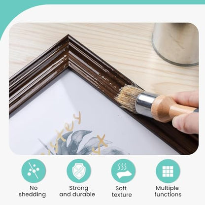 Mister Rui Chalk Wax Paint Brush, 4pcs, Chalk Paint Brushes for Furniture, Flat Pointed and Round Brush with Natural Bristles for Chalk Paint and Wax, Natural Bristles Stencil Brushes, No Shedding