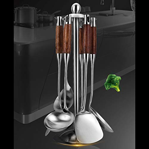 Cooking Utensils Set,7pcs 304 Stainless Steel Kitchen Utensils Set with Holder,Heat Resistant Wooden Handle Kitchen Tools - style: Cooking Utensils-wood handle