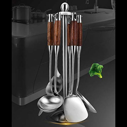 Cooking Utensils Set,7pcs 304 Stainless Steel Kitchen Utensils Set with Holder,Heat Resistant Wooden Handle Kitchen Tools - style: Cooking Utensils-wood handle