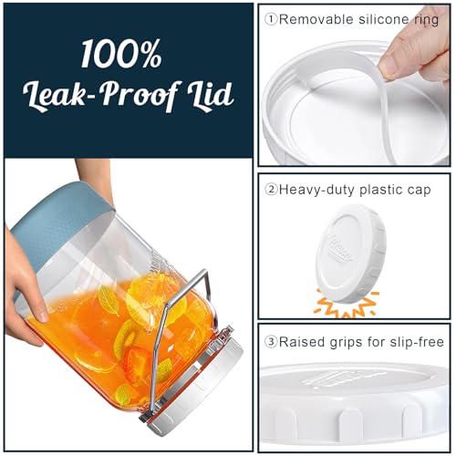 1 Gallon Glass Jar With Lid – 2 Pack Large Wide Mouth Mason Jars with BPA-free Airtight Lid, Sun Tea Jar - Fermenting & Pickling, Food Storage Canisters with Handle & Non-slip Base for Flour - size: 1 Gallon/Screw Lid