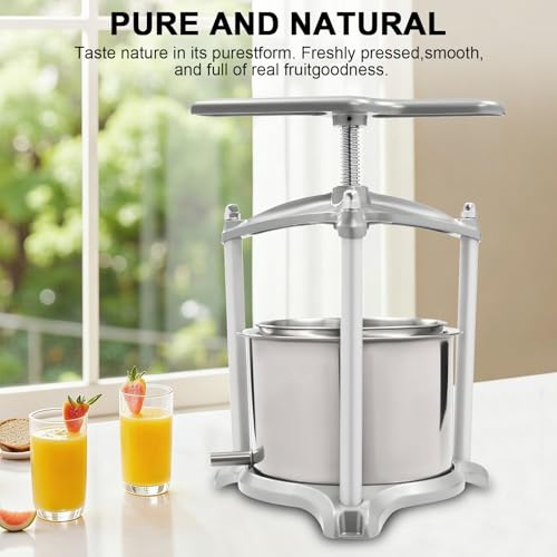 Fruit Wine Press, Wine juicer, 1.6 Gal Fruit Cider Grinder w/Dual Stainless Steel Barrels, Manual Press Machine with Triangular Structure & T-Handle, for Cider Tincture Cheese Herb Vegetables