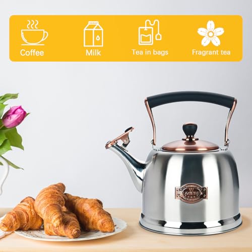 Tea Kettle Stainless Steel Teapot, Stainless Steel Teakettle for Stove Top with Heat Proof Ergonomic Handle 3.0 Quart - color: Silver, size: 3 Quarts