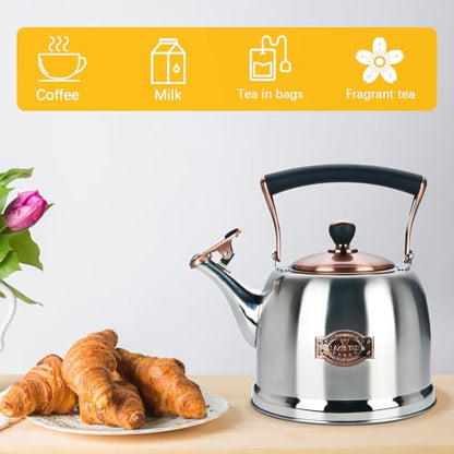Tea Kettle Stainless Steel Teapot, Stainless Steel Teakettle for Stove Top with Heat Proof Ergonomic Handle 3.0 Quart - color: Silver, size: 3 Quarts