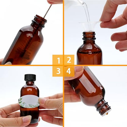 Maredash 2 oz Amber Glass Bottles, Small Boston Round Glass Bottles (80 Pack) with Leak-proof Caps, Refillable Container for Homemade Extract, Essential Oils, Herbal Medicine and More