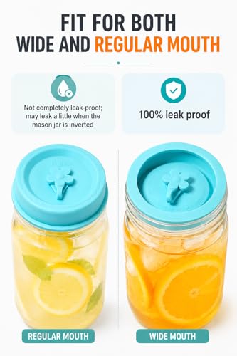 Silicone Mason Jar Lids with Straw Hole for Regular & Wide Mouth Jars | Regular and Wide Mouth Compatible, With Straw Hole, With Stopper,BPA Free,Dishwasher Safe - color: bright color 4pcs