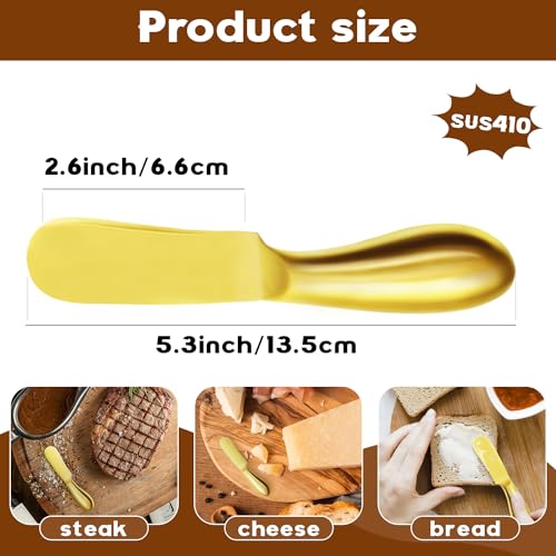 Butter Knife Butter Spreader Knife Gold Butter Knives 4 PCS Cheese Spreader Knives Set Stainless Steel Charcuterie Knives Butter Knife Spreader for Cold Butter Cheese Jam Spreading, MLU047-3BK - color: Gold