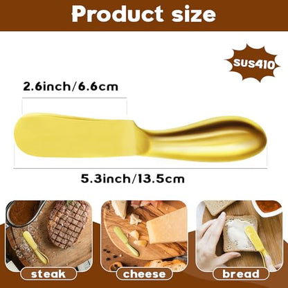 Butter Knife Butter Spreader Knife Gold Butter Knives 4 PCS Cheese Spreader Knives Set Stainless Steel Charcuterie Knives Butter Knife Spreader for Cold Butter Cheese Jam Spreading, MLU047-3BK - color: Gold