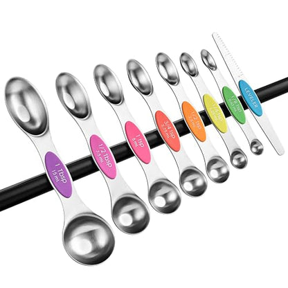 Spring Chef Stainless Steel Magnetic Measuring Spoons Set of 8 with Leveler, Nesting Metal Teaspoon & Tablespoon Measuring Spoons, Kitchen Gadgets for Baking & Cooking, Fits in Most Spice Jars - Neon - color: Neon, size: 1-Pack