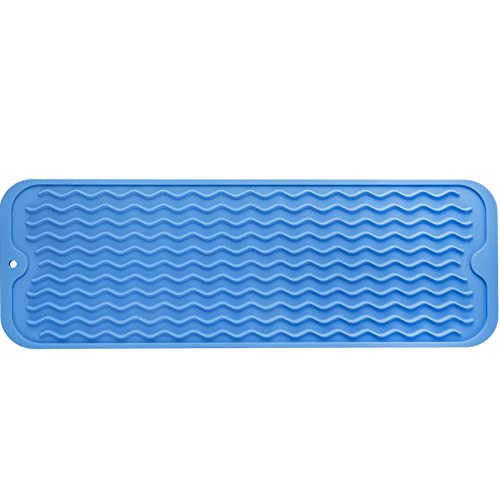 MicoYang Silicone Dish Drying Mat for Multiple Usage,Easy clean,Eco-friendly,Heat-resistant Silicone Mat for Kitchen Counter,Sink,Bar,Bottle,or Cup Lichen Blue M 17 inches x 6 inches - color: Lichen Blue, size: 17"L x 6"W