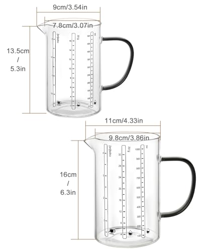 LIBWYS Glass Measuring Cup, 1000ml (32oz)+500ml (16oz) with Anti-slip Silicone Pad, Heat-resistant Borosilicate Glass Liquid Measuring Cup - size: 32oz+16oz
