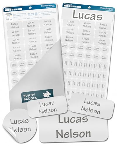 Bunny Badges Personalized Daycare Name Labels for Kids (130 Labels) - Custom Waterproof Name Stickers for Clothing Tags, Water Bottles, Lunch Boxes and School Supplies (Pastels) - color: Pastels