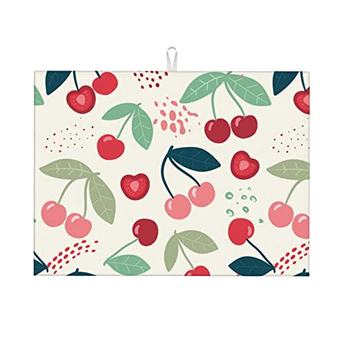 Large Dish Drying Mats For Kitchen Counter Microfiber Kitchen Drying Mat XL Draining Pad Absorbent Quick Drying Dish Mat 18x24 Inch - Cherry - color: Cherry