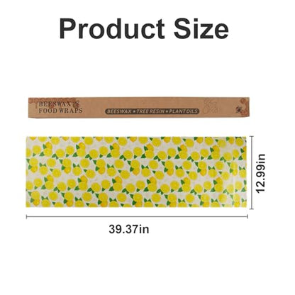 Organic Beeswax Wrap Roll Paper 13x39 Inch Reusable Food Wraps Washable Cut to Size Sustainable Wax Paper, for Keeping Sandwiches Cheese Bread Leftovers Fresh,Lemon