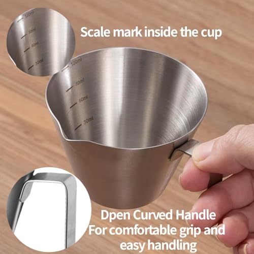 12 Pcs Stainless Steel Measuring Cups, 3.4OZ/100ML Stackable Espresso Pouring Cup with with Spout and Handle Scale, Dishwasher Safe Metal Measuring Cup for Coffee & Baking