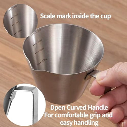 12 Pcs Stainless Steel Measuring Cups, 3.4OZ/100ML Stackable Espresso Pouring Cup with with Spout and Handle Scale, Dishwasher Safe Metal Measuring Cup for Coffee & Baking