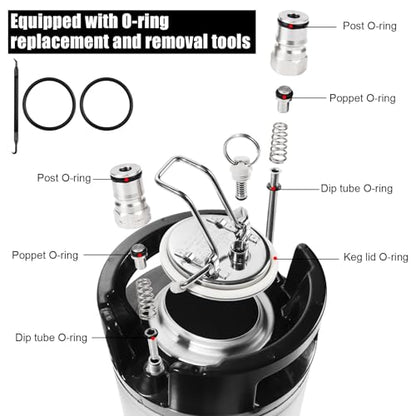 New 5 Gallon Ball Lock Keg, Cornelius Keg 304 Stainless Steel Corny Keg with Dual Rubber Handles & Heavy-Duty Rubber Bottom, Beer Keg for Home Brewing (19L) - size: 5 Gallon (Dual Rubber Handles)