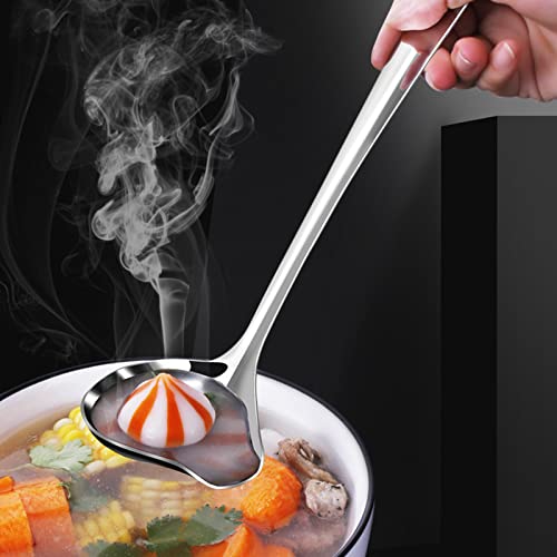 2 PCS Gravy Ladle with Pour Spout, 10.6 inch Long Handle Sauce Ladle, Stainless Steel Saucier Drizzle Spoon for Spooning Gravies Sauces Dressings Kitchen Utensil - size: 3.15 x 10.6 inch