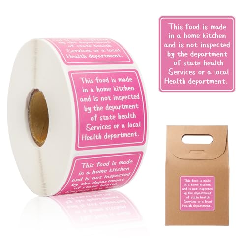 800pcs Cottage Food Law Labels 1.5x1.5 in Square - Pink | Made in a Home Kitchen Sticker Inspection Statement Ingredient Label for Homemade Bakery Farmers Market Food Packaging - color: Pink