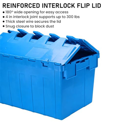 Storage Totes with Hinged Lids, 16 Gallon 3-Pack – Heavy-Duty Stackable & Nesting Bins with Attached Lid – Lockable 24x16x13 in Plastic Containers for Moving, Garage & Warehouse, Blue - color: 3 Pack