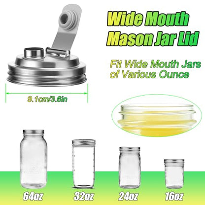 Palksky Mason Jar Pour Spout Lid Stainless Steel, Wide Mouth Pour Spout Flip Cap Lids for Mason Jars, anticracking Leak Proof Seal Cover Airtight for Drinking Salad Dressing & Food Storing(4PCS) - style: Wide Mouth Stainless Steel Lid 4 PCS