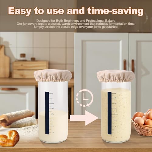 Pure Cotton Sourdough Jar Cover, Pack of 3,Breathable & Reusable Dough Proofing Cloth,Suitable for Jars with 3-4 Inch Mouth Lids - size: 3 PCS