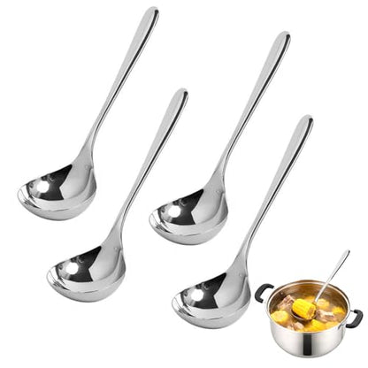 4 Pcs Small Ladle Sauce Ladle SUS 304 Stainless Steel Small Serving Ladles Gravy Soup Spoon Ladles 8-Inch (Silver)