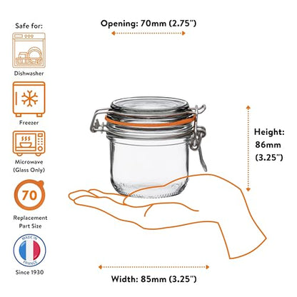 Le Parfait Super Terrine 200mL (7oz) Zero Waste Eco-Friendly Glass Canning Jars, Airtight Rubber Seal & Wire Bail Lid, BPA-Free, Water Bath Safe for Food Storage & Preserving, Made in France, 4PK - color: 200ml (Set/4)