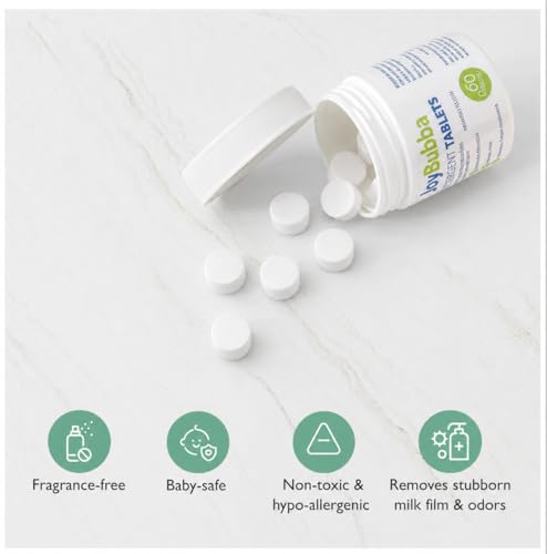 Bottle Washer Tablets, 60 Count Cleaning Detergent – Baby-Safe & TUV Certified – Removes Milk Film, Non-Toxic, Fragrance-Free – for Bottles, Pump Parts, Sippy Cups, Pacifiers & More