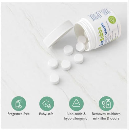 Bottle Washer Tablets, 60 Count Cleaning Detergent – Baby-Safe & TUV Certified – Removes Milk Film, Non-Toxic, Fragrance-Free – for Bottles, Pump Parts, Sippy Cups, Pacifiers & More