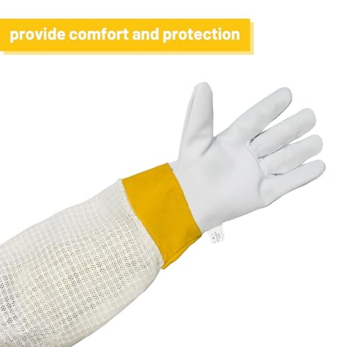 Stingproof Goatskin Beekeeping Gloves, 3-Layer Breathable Sleeve(M) | Elastic cuffs for a secure bee-proof seal, unisex comfy fit, ideal for both beginner of professional beekeepers - size: M