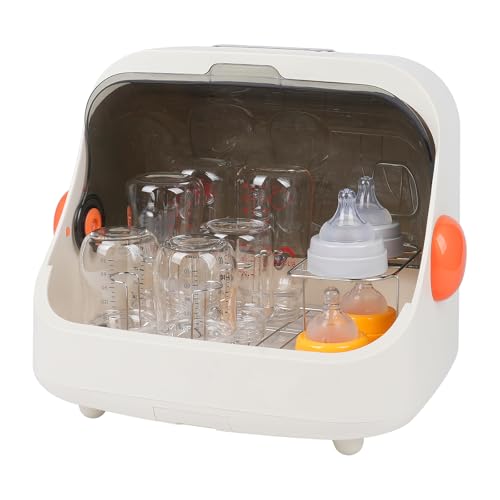 Transparent Baby Bottle Drying Rack with Cover | Double Lid, Removable Drain Tray, Dust-Proof Storage Box - color: White