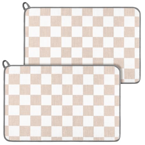Zonon Dish Drying Mat for Kitchen Counter 16 x 24 Microfiber Absorbent Dish Drainer Rack Pads Fast Dry Mat Vintage Kitchen Decorations(Beige,16" X 24",Checkered) - color: Beige, size: 16" x 24", style: Checkered