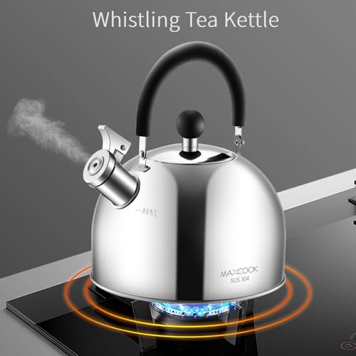 304 Stainless Steel Whistling Tea Kettle 3.17 Quart/3L Tea Pot, Suitable to Boiling Water & Tea on Induction Stove, Gas Stove Top - color: Silver, size: 3.4 Quarts