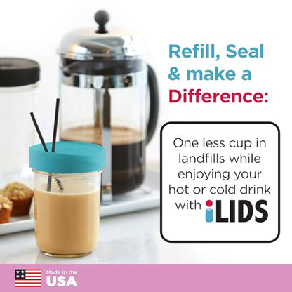 Wide-Mouth Mason Jar Drink Lid - USA Made, BPA-Free, Spill-Resistant for Coffee, Cold Brew & Iced Tea - Fits 3 3/8 in Ball & Kerr Wide Mouth - Pack of 2 - color: Aqua Blue