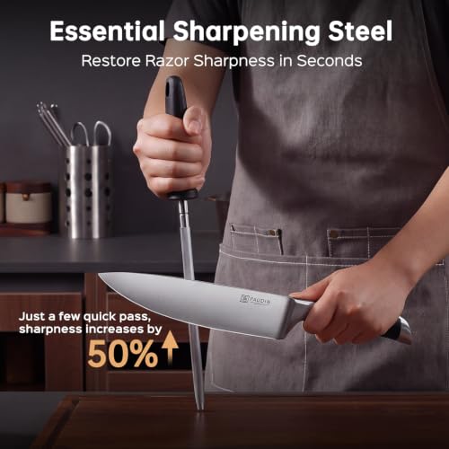 PAUDIN Knife Block Set, 15 Pieces Knife Set with Block, High Carbon Stainless Steel Kitchen Knife Set with Sharpener, Knives Set for Kitchen with Full Tang Triple Rivet Handle