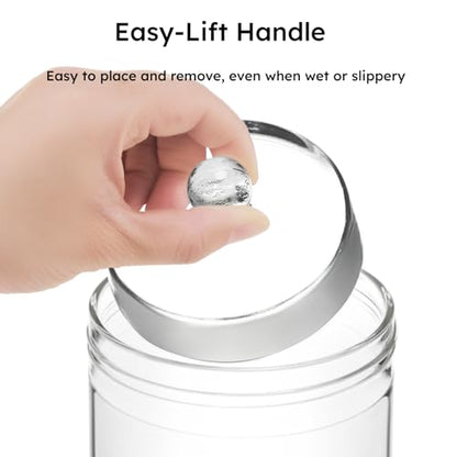 Glass Fermentation Weights Compatible with Weck Jars, Gallon Jars, 3.43" Pickle Weights with Easy-Lift Handle, Heavy 11-13 oz Glass Weights to Keep Food Below, Set of 2