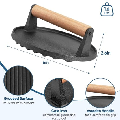 HaSteeL Melting Dome & Grill Press for Griddle, Stainless Steel 9In Basting Cover & Heavy Duty 7In Wooden Burger Press, Griddle Accessories Kit Great for Flat Top Teppanyaki Cast Iron Indoor Outdoor - size: 9" Dome & Round Press
