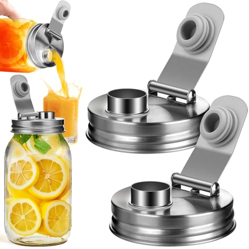 Mason Jar Pour Spout Lid Stainless Steel, Regular Mouth Pour Spout Flip Cap Lids for Mason Jars, Anticracking Leak Proof Seal Cover Airtight for Drinking Salad Dressing & Food Storing(2PCS) - style: Regular Mouth Stainless Steel Lid 2 PCS