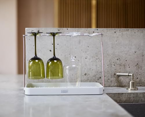 Joseph Joseph DrySmart Folding Stemmed Wine Glass Drying Rack, Space-Saving Draining Board Organizer, Made from Recycled Plastic - style: Wine Glass